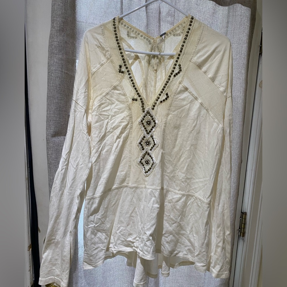 Free people Embroidered Cream Women's Top